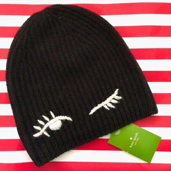 kate spade Accessories - Kate Spade Black NWT "Winking" Beanie